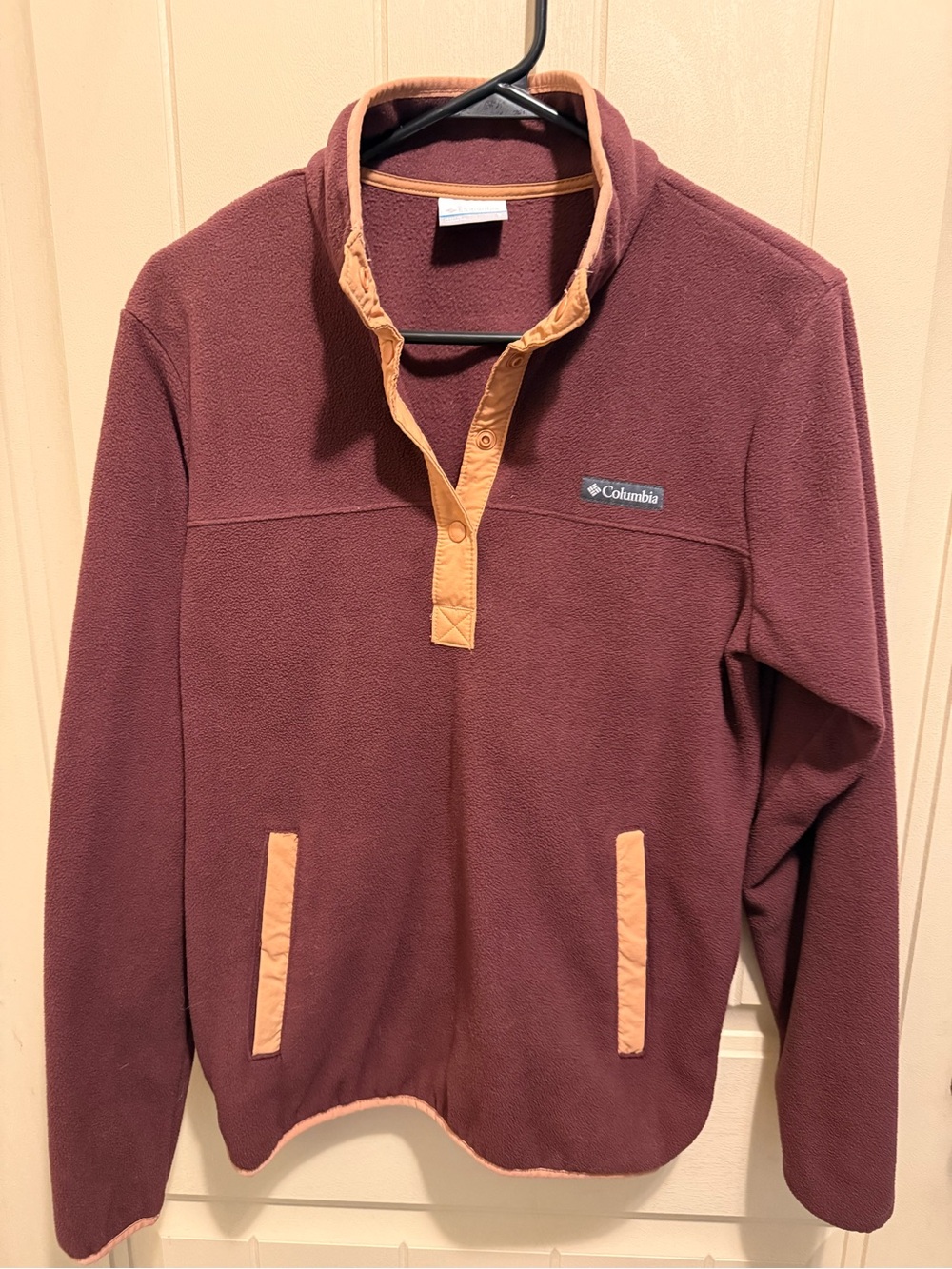 Columbia Maroon Crewneck Pullover with Tan Trim